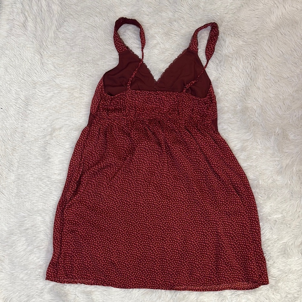American Eagle Burgundy Silky Cut-out Printed Lace Mini Dress - Picture 5 of 10